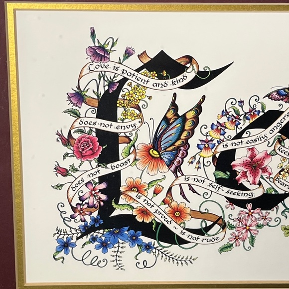 Bible Verse Love Chapter 1 Corinthians 13:4 Stacie Merlo Calligraphy Art Signed - Picture 3 of 9